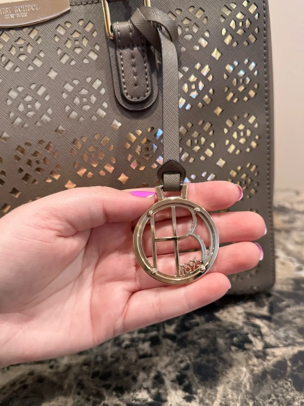 ❌SOLD❌Henri Bendel W 57th Laser-Cut Satchel - Pewter/Metallic Grey - Picture 8 of 15
